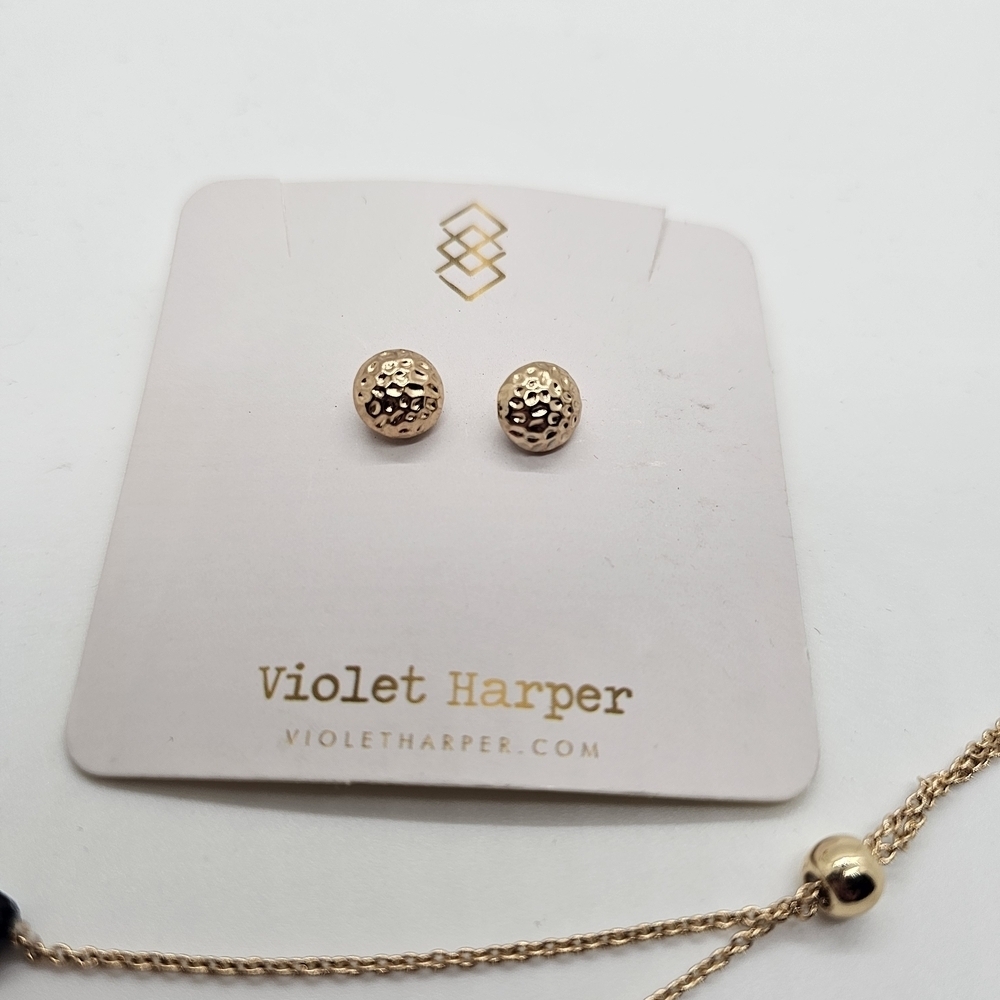 Violet Harper Elegant Black and Gold Adjustable Bracelet and Earring Set - Picture 4 of 4